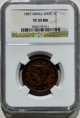 1857 1C NGC VF35 (Small Date) - Braided Hair Cent