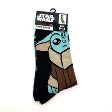 Disney Star Wars Grogu Baby Yoda Size 9-13 Black Novelty Graphic Crew Socks 1 Pk