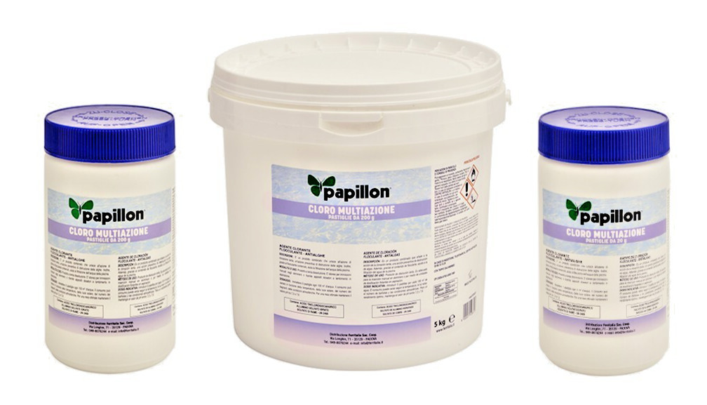 Cloro Multiactivo Antialgas Floculante Para Piscina 1-5 Kg Papillon En Pastillas