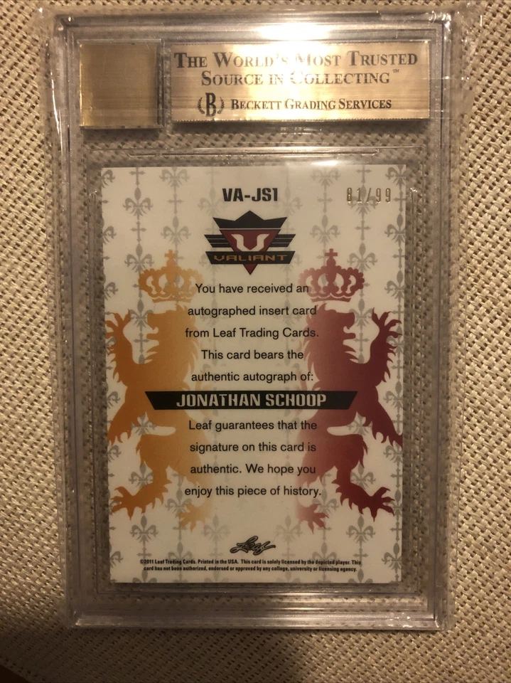 Leaf Valiant Draft 2011 azul #js1 Jonathon Schoop automático BGS 9,5/10 novato 81/99 Foto 2 de 2