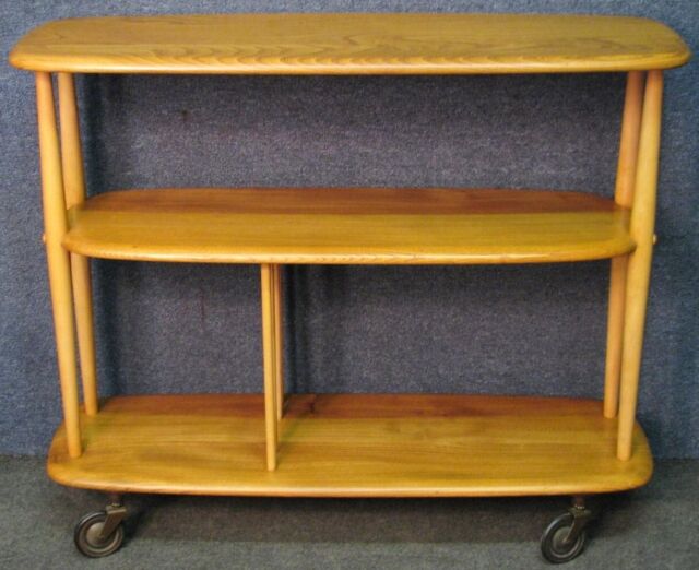 1950s Ercol Windsor Trolley Bookcase Solid Elm And Beech 3 Tiers In Light Finish