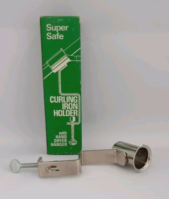 SUPER SAFE Vintage Curling Iron Chrome Holder Hanger Made In USA NWB