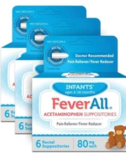 🔥3-PACK FeverAll Infants' Acetaminophen Rectal Suppositories 80mg 12ct 07/2026