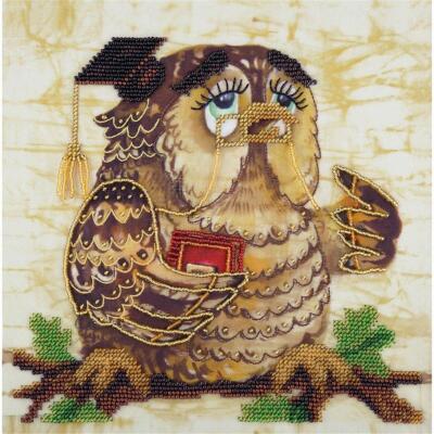 Panna Stickpackung Perlenstickerei ''Weise Eule'' 20,5x20,5cm, Stickbild vorgezeic