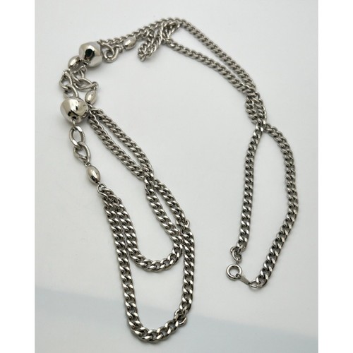 Vintage Silver Tone Layered Chain Link Necklace with Ball Bead Accents - Picture 4 of 6