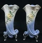 Two Matching Weller Art Pottery Blue Dogwood Wall Pockets