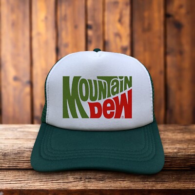 Mountain Dew Mens Trucker Hat Green Snapback 80s Logo Soda Pop Baseball Cap