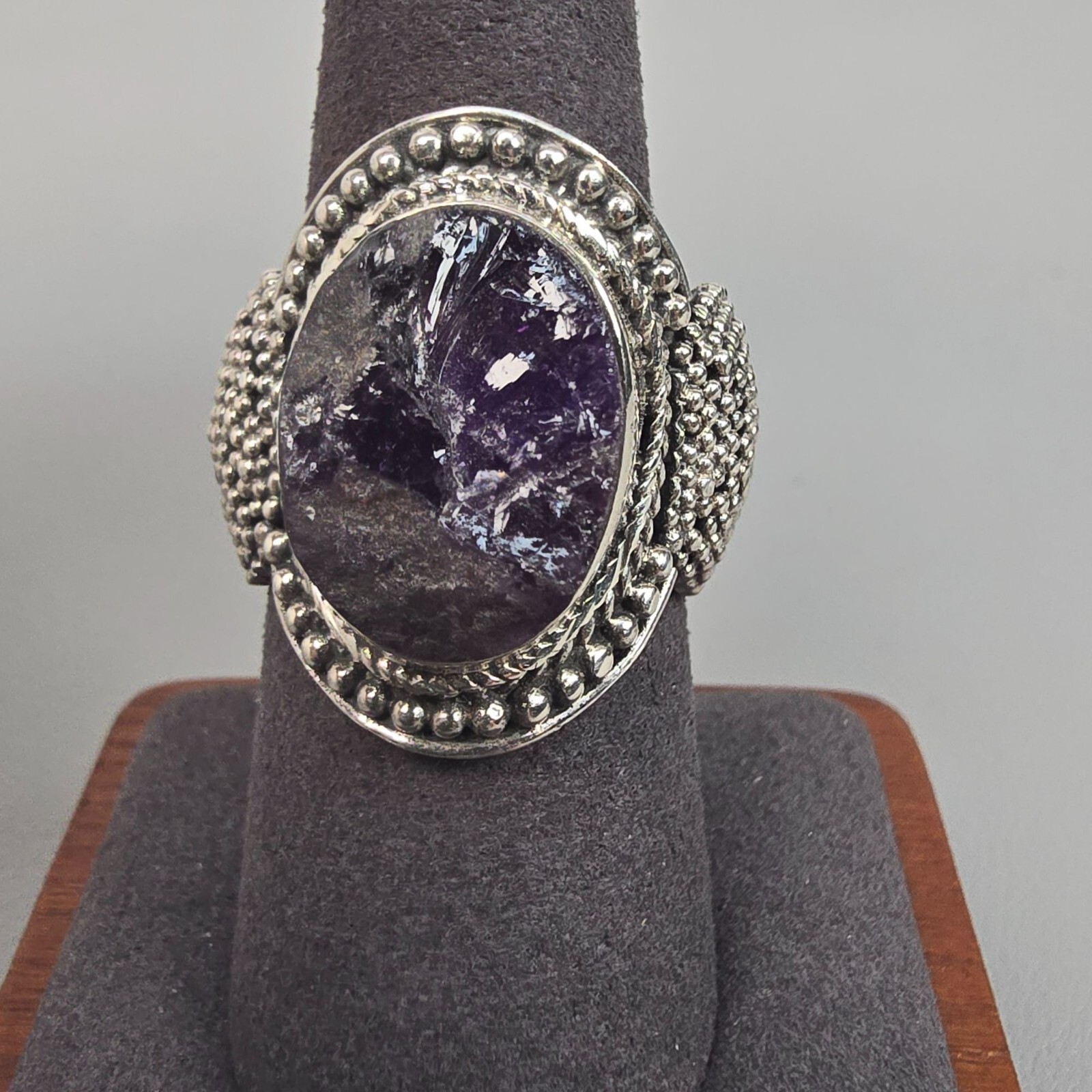 Large Statement 925 Sterling Silver Raw Amethyst … - image 2