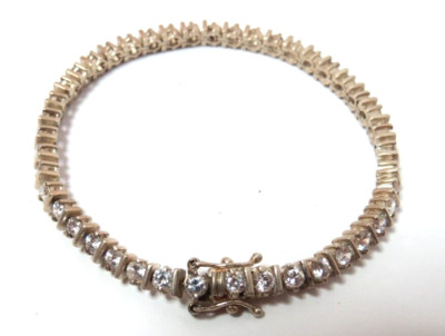 VINTAGE DAMEN STERLINGSILBER CZ TENNISARMBAND 7 1/4'' & 4 mm Breite 14 gr