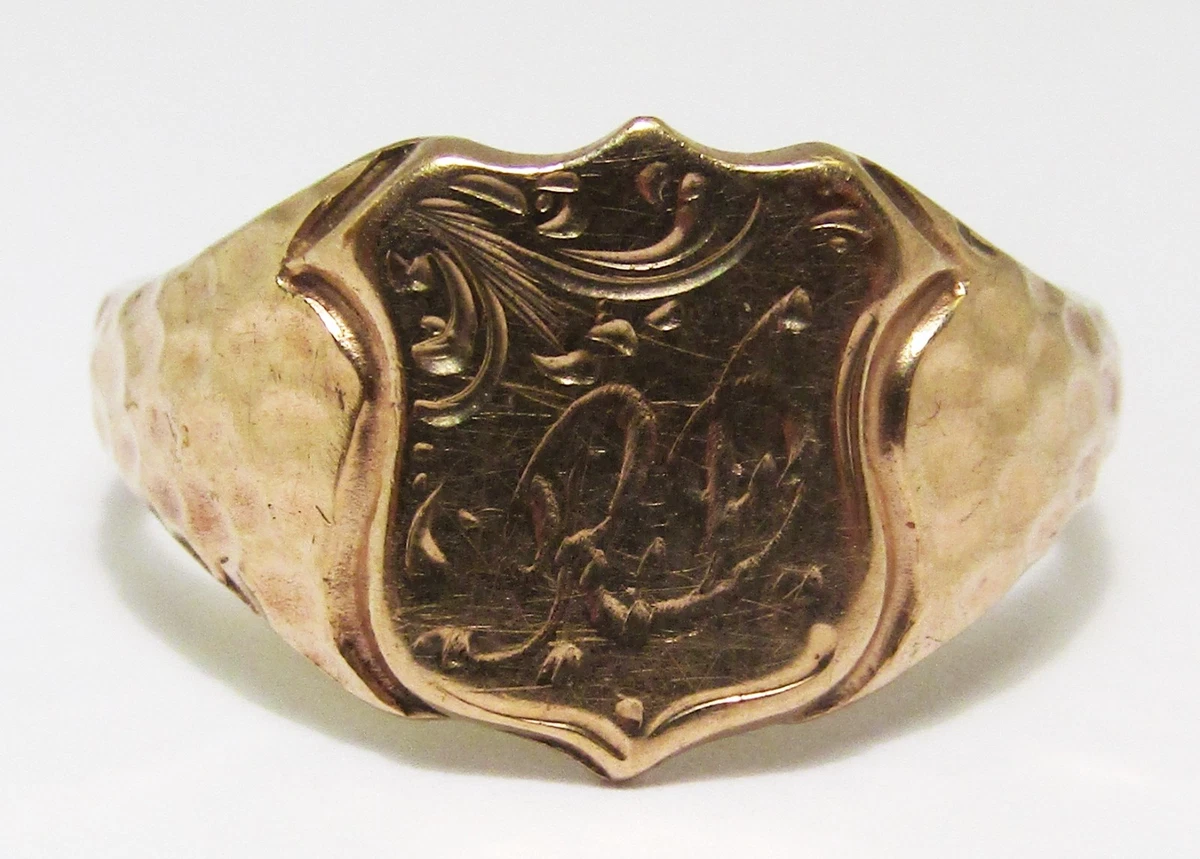 100 Genuine Vintage 375 9K Solid Yellow Gold Shield Signet Ring