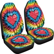 2pc Car Front Seat Covers Tie Dyed Contrasting Print Universal Seat Cushion