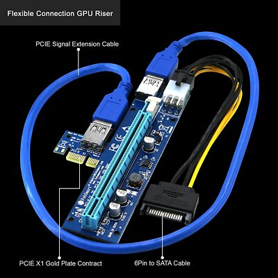 6 PIN PCI-E Riser Ver 0006c Bitcoin ETH Coin Mining Powered USB 3.0 - FREE SHIP!