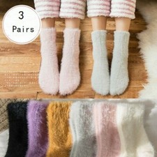 3 Pairs Faux Fur Lady Girls Socks Ankle Socks Fluffy Winder Warm Solid Soft Cosy