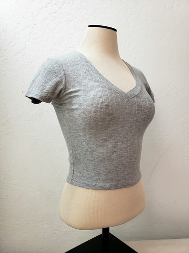 Camicia Donna Basic Casual Stretch Maniche Corta Collo a V Crop Top RT62812 - Foto 14 di 15