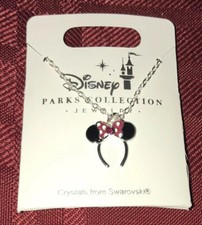 Disney Parks Minnie Mouse Ears Headband Necklace With Swarovski Crystals NEW HTF