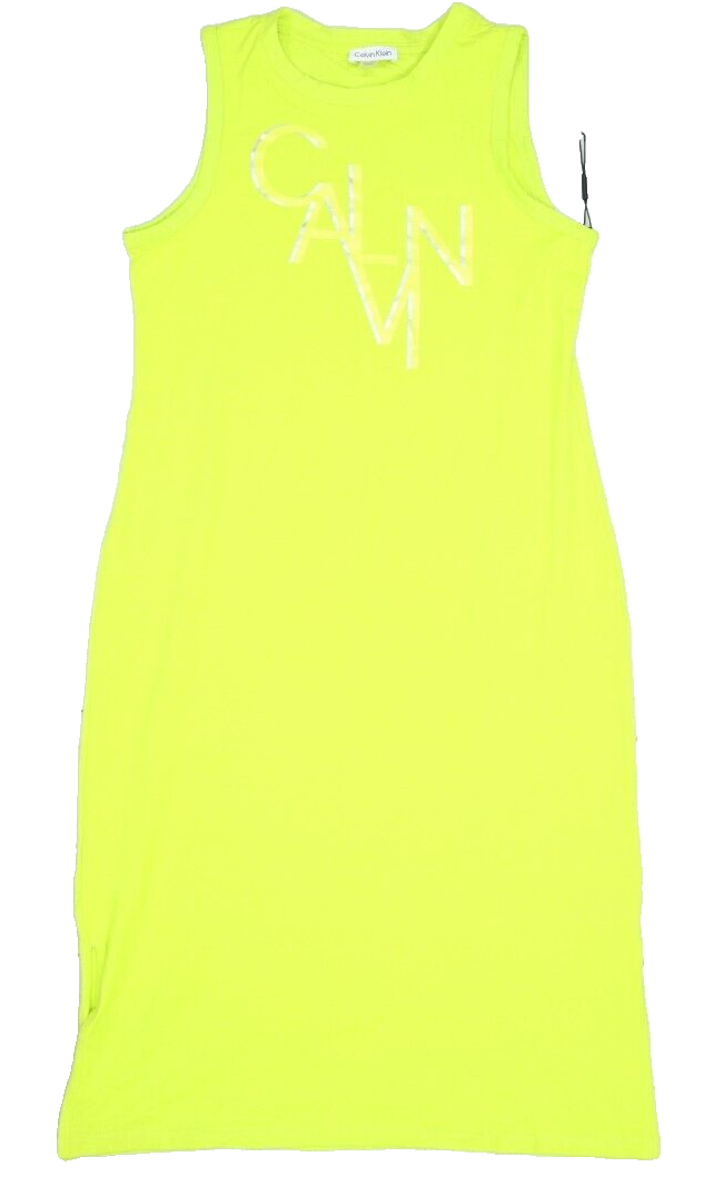 Calvin Klein Sleeveless Midi Logo Long T-Shirt Dress Lime Green