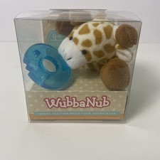 WubbaNub Infant Blue Pacifier 109 Silicone Plush Giraffe Tans And White