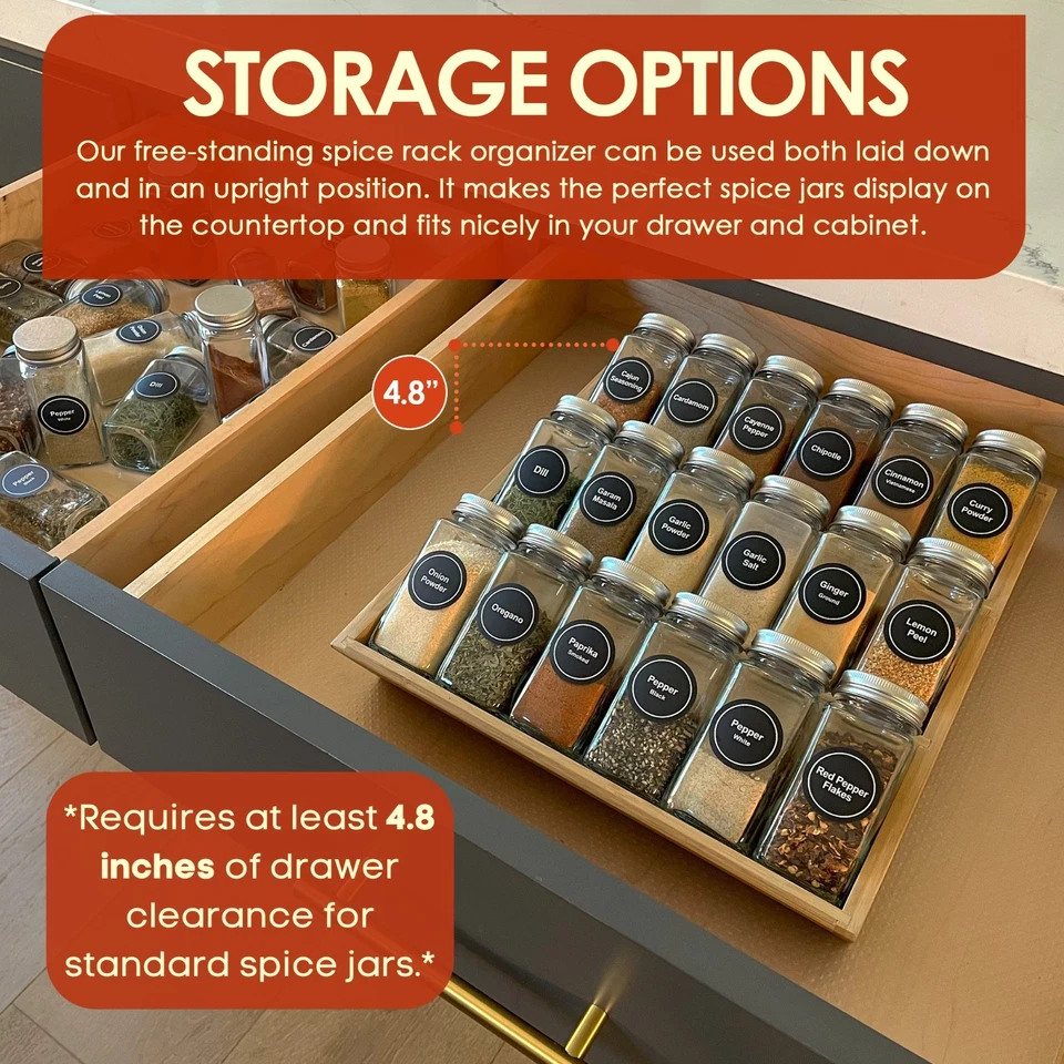 3-tier Bamboo Spice Rack Organizer And Seasoning Jar Excellent Tiered Wooden - Image 4 of 4