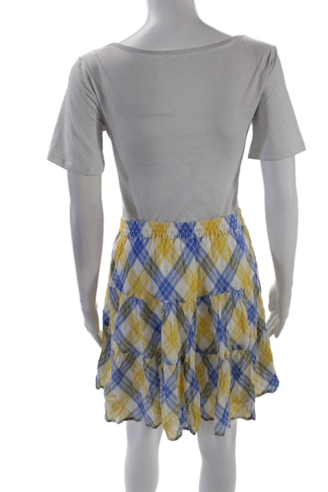 Michael Michael Kors Womens Plaid A Line Skirt White Blue Yellow Cotton Small - Image 3 of 4