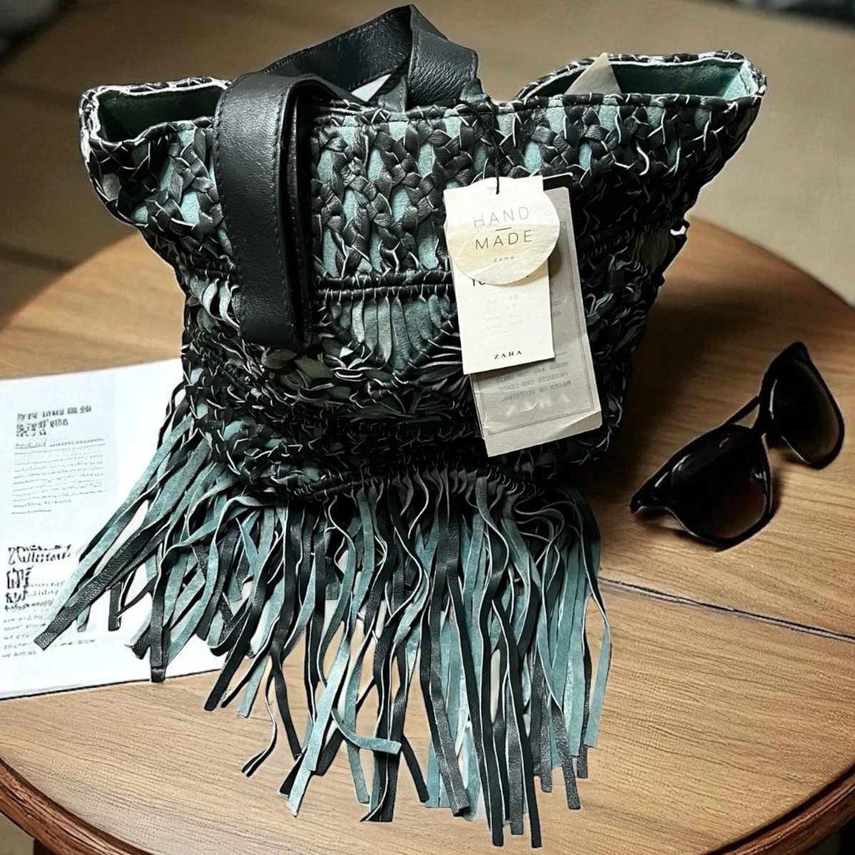 Zara Basics black vegan fringe tassle backpack TEXTURED BACKPACK - Black | ZARA United States main image 2