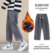 2025 New Men Fashion Snow Warm Plush Jeans Male Fleece Lined Thickened Elastic W