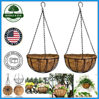 12 Inch Metal Hanging Basket Planters with Coconut Liner for Indoor Outdoor Use