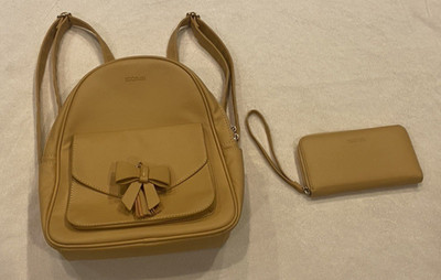 New!  ECOSUSI Yellow Gold Backpack Purse & Matching Wristlet Wallet PU Leather