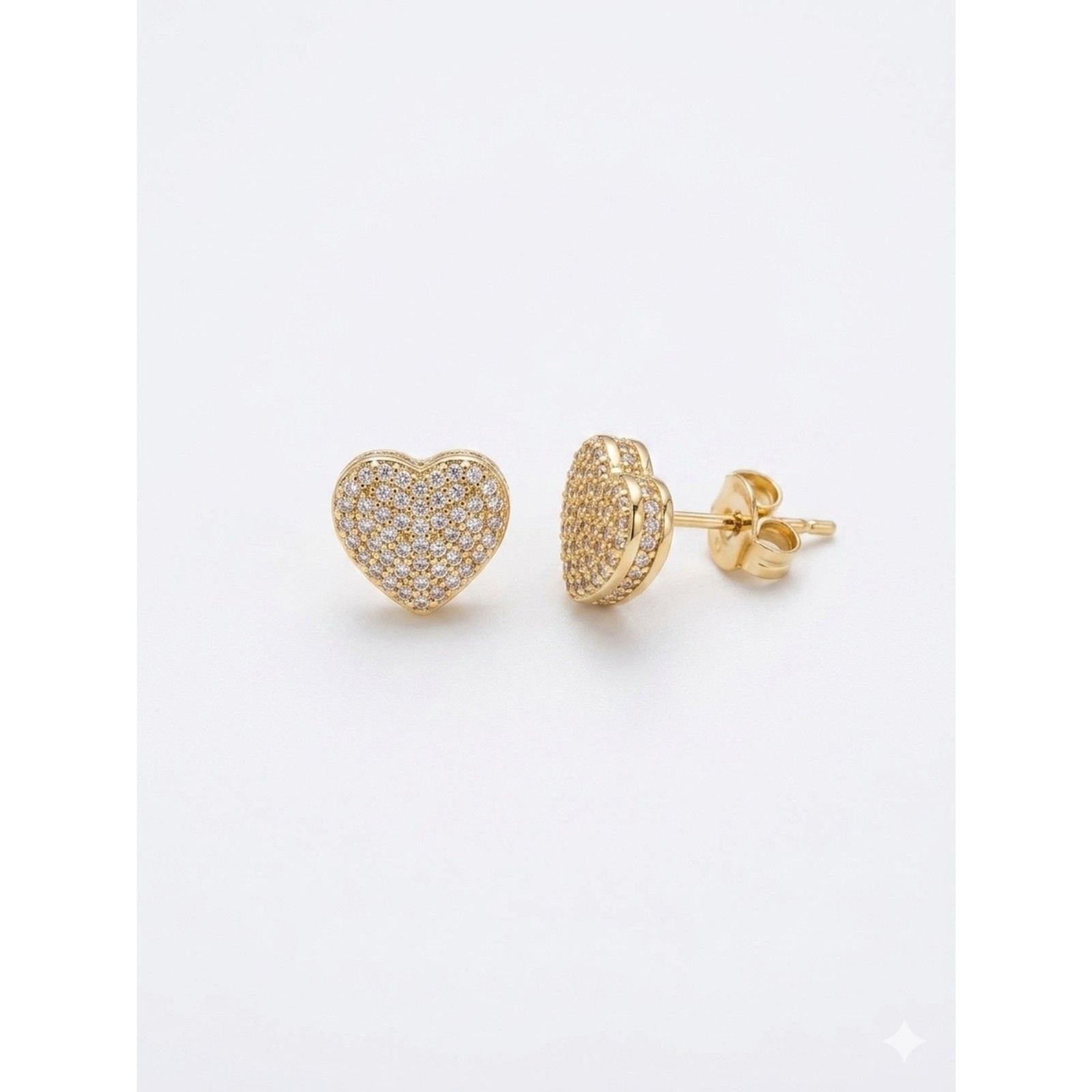 Gold Plated Heart Pavé Stud Earrings - Elegant Women's Jewelry