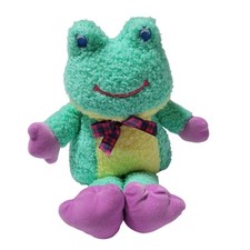 Vintage Eden Plush Sherpa Frog Stuffed Animal 12 inch Lovey Mint Green Purple