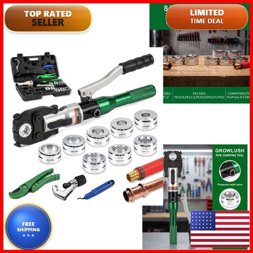 Growlush SL-1930-2 Copper PEX Pipe Crimper Kit 8 Dies 1/2" 3/4" 1"