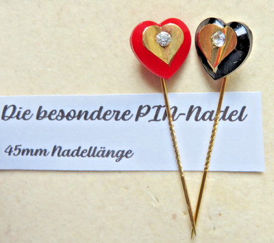 2 Vintage PIN-Nadeln, Herzform,  Swarovsky Steine, Glas, Nadeln : 45mm