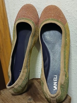 VAN ELI Serene Crystal Ballet Flats Ombre Rhinestone Tan Suede Shoes-Size 7.5M