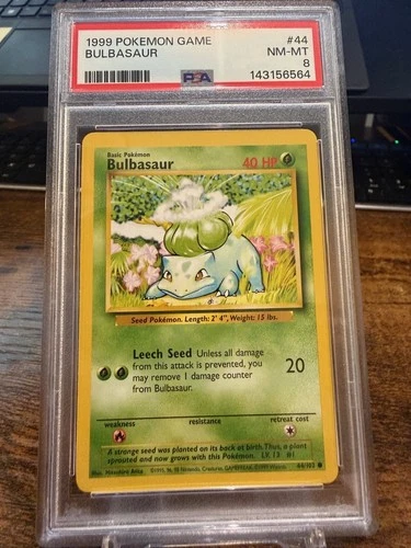 1999 Pokemon Base Set Bulbasaur #44/102 Vintage WOTC Card - PSA 8 NM-MT