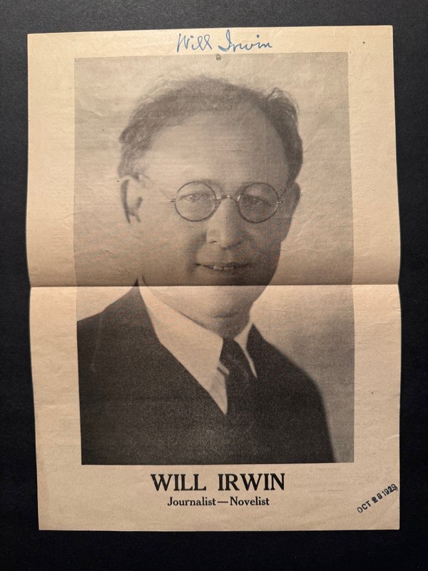 *c.1928 SIGNED AUTHOR WILL IRWIN (1873-1948) PROMO HANDBILL FLIER – MUCKRAKERS*