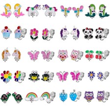 20 Pairs Cute Animal Clip on Earrings for Teens Girls, Kids - Colorful Flower...