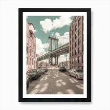 Manhattan Bridge NYC Urban Vintage  Framed Wall Art Poster Canvas Print Picture