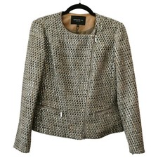Lafayette 148 Sahara Multicolor Trista Metallic Tweed Zip Jacket Size 4