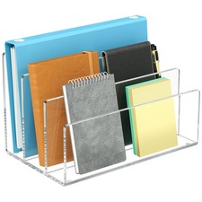 3 Section Acrylic Desk Organizer Clear Vertical File Sorter Letter Holder Office