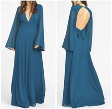 Show Me Your Mumu Venus Long Sleeve Flare Deep Jade Chiffon NWT XS