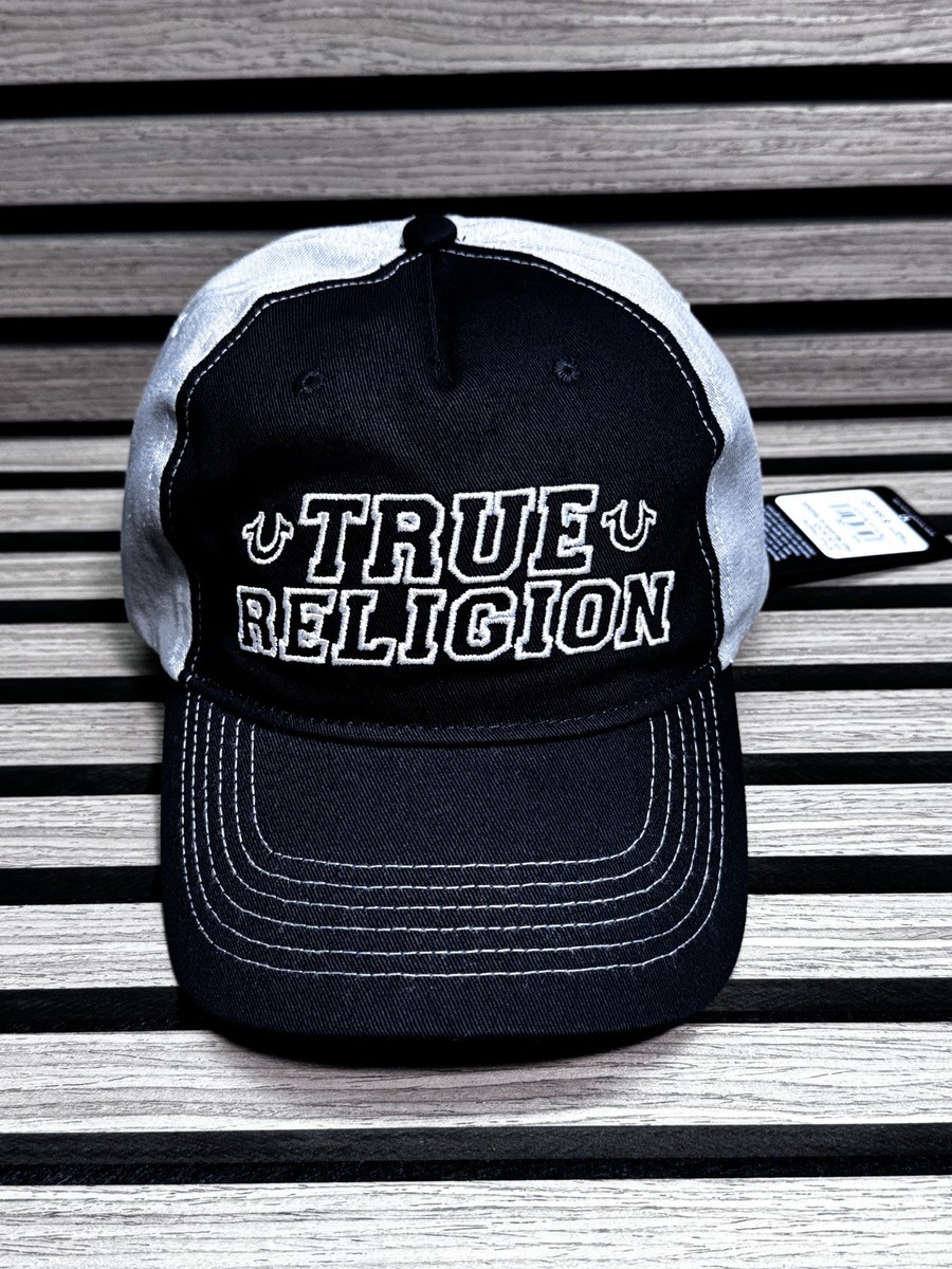 True Religion Black and Grey Trucker Cap Hat Adjustable NEW With