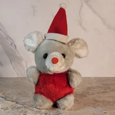 VINTAGE DAN BRECHNER TOY CO. CHRISTMAS MOUSE PLUSH ANIMAL PLASTIC EYES