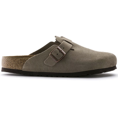 Birkenstock Boston Men's US 10 Gray Suede Slip-On Buckle Cork Sandals
