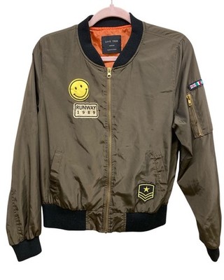 Love Tree Jacket Women s Medium Green Bomber  Flight Patches
