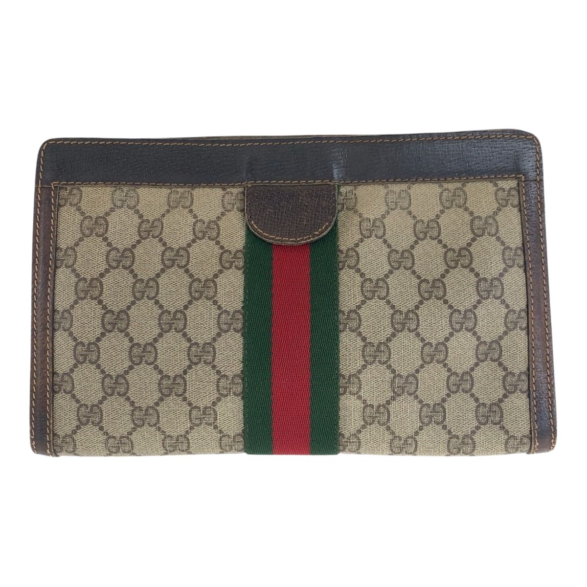 GUCCI Vintage Sherry Line Beige GG Supreme Canvas Clutch Bag for Women