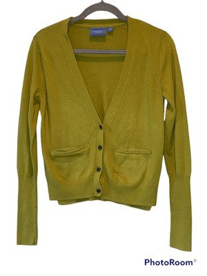 Simply Vera Vera Wang Women's Yellow V-Neck Button-Up Knitted Cardigan Size L