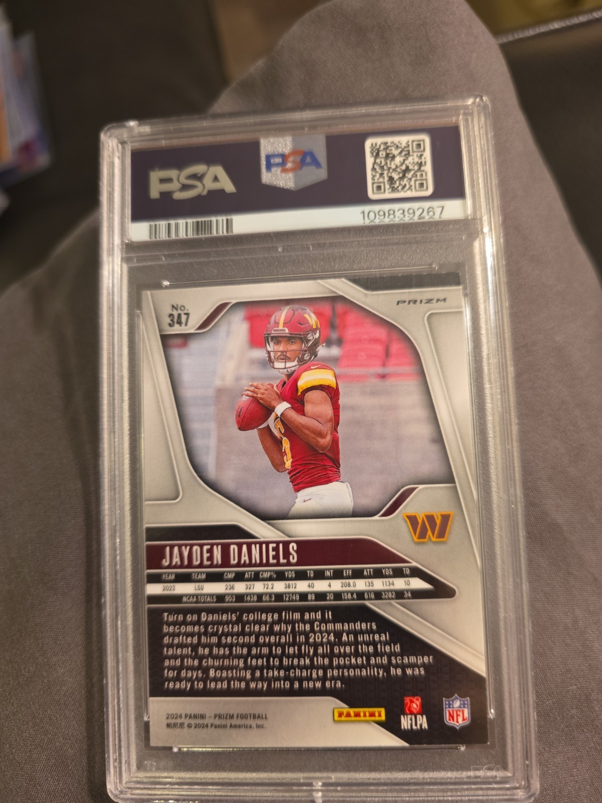 2024 Panini Prizm Jayden Daniels #347 Orange Disco Prizm RC PSA 9 view 7