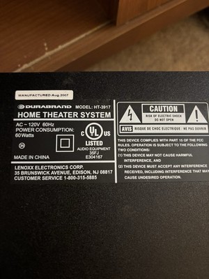 Durabrand Home Theater System Model HT-3917 USED/AS IS. Read Description!!