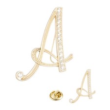 Letter Brooch Pins, 2 Sizes Rhinestone Alphabet A Letter Badges Pin, Gold Tone