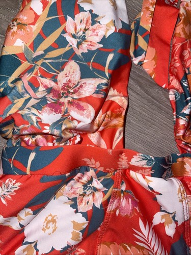 Modcloth Orange Floral Bethany One-Piece Plunge V-Neck Swimsuit Size Small NWOT - Picture 4 of 11