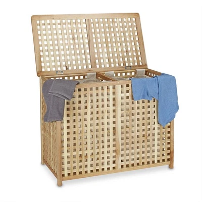 Wäschesammler duo walnuss Wäschetruhe Holz Wäschebox mit Sack 150 L klappbar - Bild 1 von 4